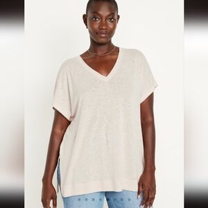 NWT Oversized V-Neck Linen-Blend T-Shirt